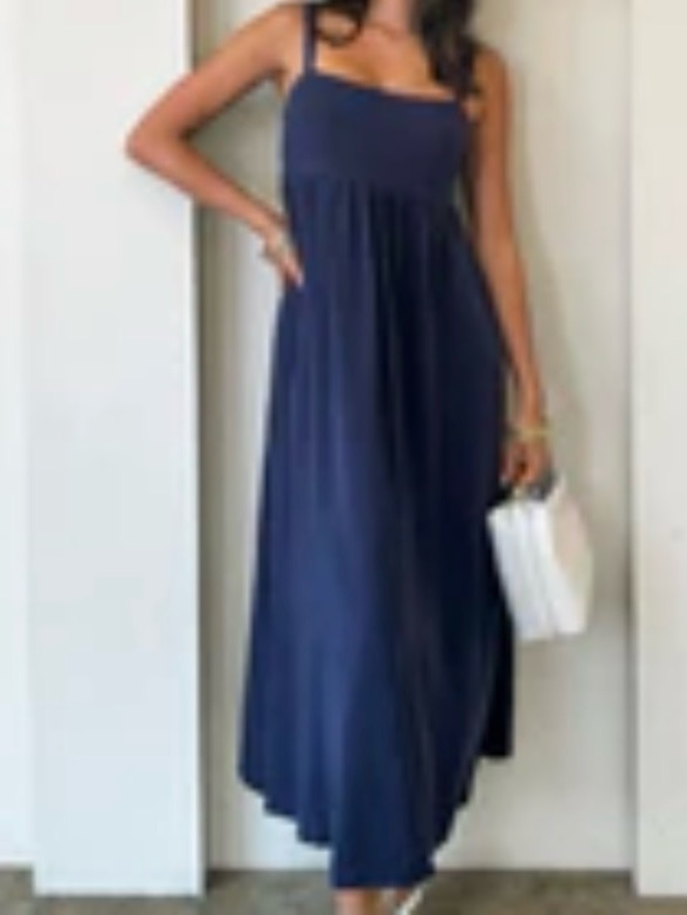 NEW! Navy Square-Neck Linen Midi Dress Size Medium